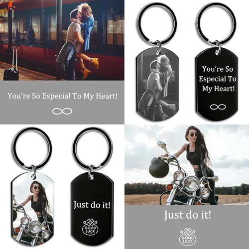 Vista 3 de Llavero personalizado con imagen, llavero giratorio de doble cara con fotos coloridas, regalos conmemorativos para amantes de la familia