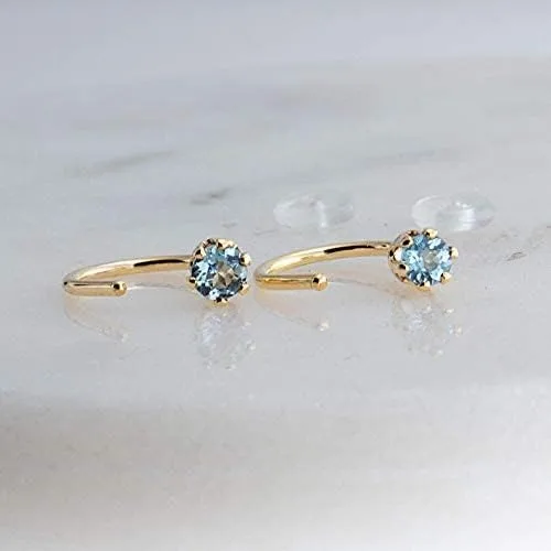 Vista 2 de Aretes de aro de oro con piedra natal para mujer, aretes pequeños para cartílago, hipoalergénicos, con cierre de tornillo, delicado abrazo