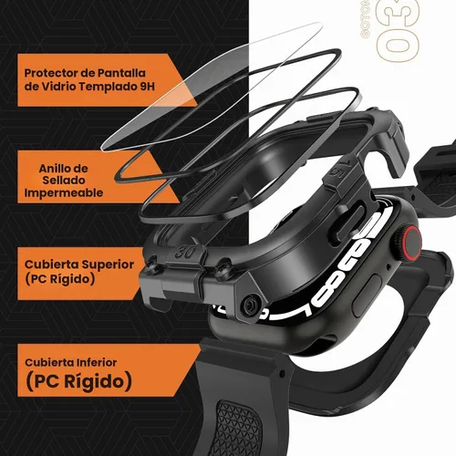 Vista 3 de Goton Estuche 3 en 1 Impermeable con Correa para Apple Watch con Protector de Pantalla de Vidrio Templado Incorporado 49mm 46mm 45mm 44mm 42mm 41mm