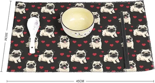 Vista 2 de Pug Dog Placemats Set of 6 Resistant Table Mats Washable Place Mats for Dinner Party Table Decoration