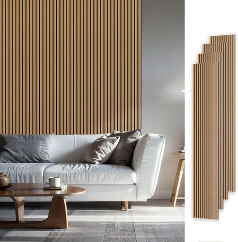 Vista 21 de SMARTSTANDARD Paneles acústicos de listones de madera de muestra, panel de pared de listones de madera insonorizado, nogal, paquete de muestra