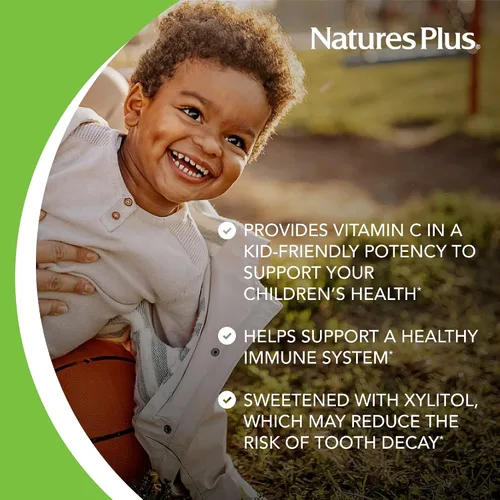Vista 5 de NaturesPlus Animal Parade Vitamina C para niños sin azúcar, sabor a jugo de naranja natural, 90 tabletas masticables en forma de animales, apoyo