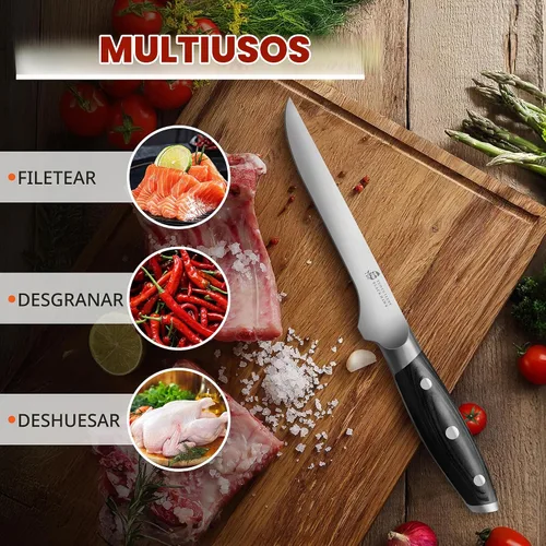 Vista 7 de TUO Black Hawk - Cuchillo de filete de 6 pulgadas para recortar grasa de carne, desollado de ciervos, mango de espiga completa, acero alemán de alto