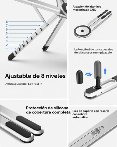 Vista 5 de Viozon Soporte portátil para computadora portátil, elevador plegable y ajustable para computadora con soporte magnético para teléfono, soporte