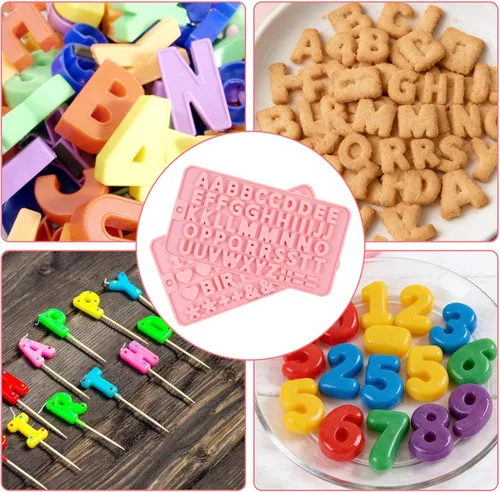 Vista 5 de Moldes de chocolate con números y letras de silicona de 2 piezas, moldes reutilizables para dulces de múltiples patrones para decoración