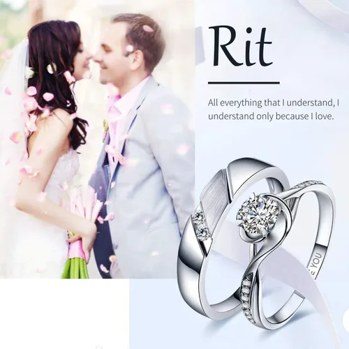Vista 2 de Juego de anillos de pareja a juego de amor sin fin para él y ella, diseño de corazón romántico de plata S925, anillo de compromiso