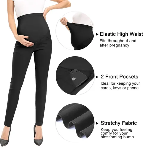 Vista 3 de fitglam Pantalones de maternidad para mujer, para el trabajo, pantalones de embarazo, pantalones de oficina sobre el vientre, pantalones elásticos