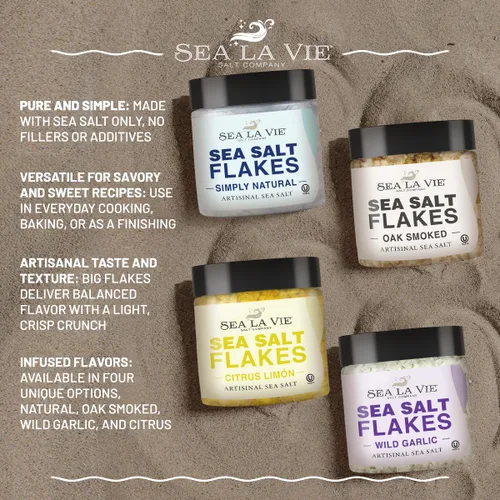 Vista 4 de Sea La Vie, Salt Flakes, Set of 4 x 3.5 oz, Variety Pack, Kosher Handcrafted Gourmet Flakey Finishing Salt Pyramids from the Mediterranean Sea