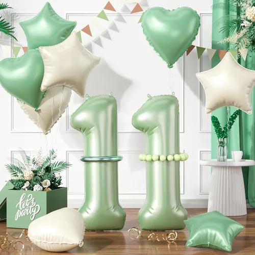Vista 46 de Globos dorados de color champán con el número 11, globos de oro claro, globo de aluminio dorado con forma de corazón con estrella y globo largo