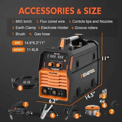 Vista 5 de FEMEROL Soldador MIG 110V 4 en 1 Máquina de Soldadura Multiproceso 135A Soldador MIG de Núcleo de Flujo Gas/Sin Gas/Lift TIG/Stick Con Inversor IGBT