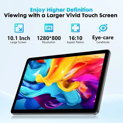 Vista 4 de Tablet de 10 pulgadas, Android 15 con 24 GB de RAM + 128 GB de ROM (1 TB expandible), Octa-Core, pantalla táctil IPS HD de 1280 x 800, cámara dual