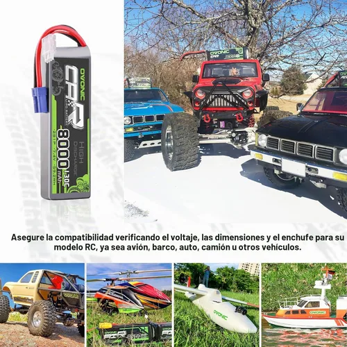 Vista 5 de OVONIC 2S LiPo Batería 8000mAh 7.4V 130C RC Batería con conector EC5 (paquete de 2) (con comprobador de voltaje Lipo)