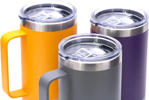 Vista 5 de Ezprogear Taza de café de acero inoxidable de 32 onzas con aislamiento y asa, tapa (32 onzas, taza rosa clavel) Vaso aislante, con asa, con tapa