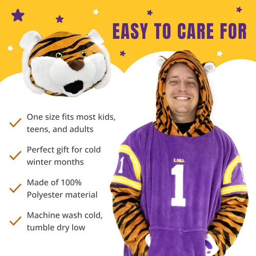 Vista 5 de Manta de peluche con capucha – Louisiana State Mike the Tiger – Snugible