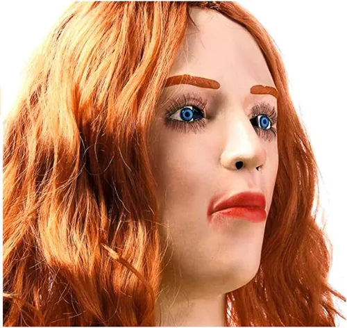 Vista 4 de HENGYUTOYMASK Realista Scarlet Mujer Cara Halloween Máscara de látex con peluca Señora Crossdressing Sissy Transgénero Disfraz