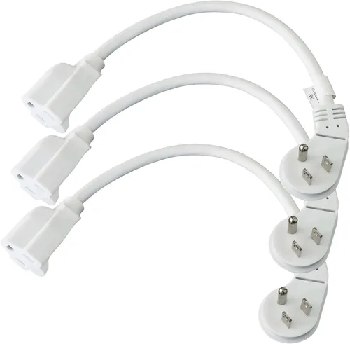 Vista 8 de EP Paquete de 3 cables de extensión de enchufe plano de 1 pie, cable de extensión de perfil bajo negro de 16 AWG de 3 clavijas para interiores