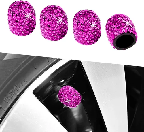 Vista 9 de Kewucn Bling Tapas de Vástago de Válvula de Neumático de Coche, Paquete de 4 Cubiertas Hechas a Mano de Cristal Centelleante con Diamantes de Negro