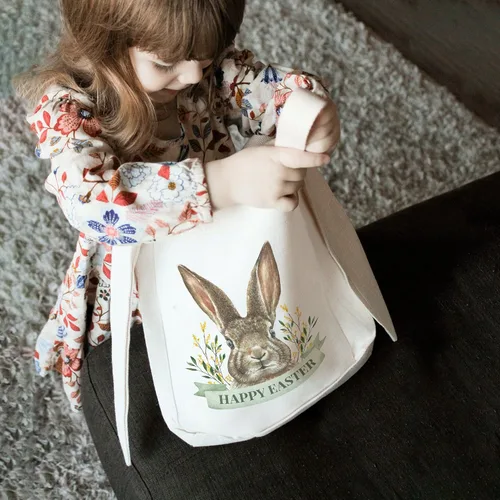 Vista 5 de Weddingstar Bolso de asas personalizable de la cesta de Pascua de la tela de la lona con las orejas, Bunny Rabbit