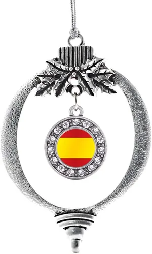 Vista 108 de Inspired Silver - Adorno con dije de cara de carlino - Adornos navideños de círculo de plata con joyas de circonita cúbica