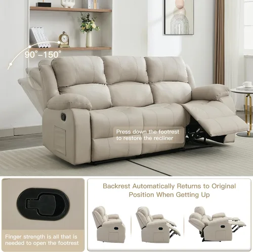 Vista 5 de Juego de sofá cama reclinable con silla chaise lounge, sillón reclinable de cuero, sofá biplaza para sala de estar, asientos de teatro