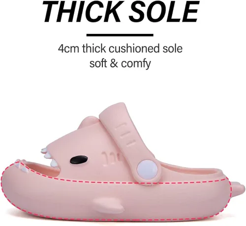 Vista 4 de GUUMOR Sandalias de tiburón para niños, pantuflas de tiburón para niños y niñas, sandalias de almohada con suela gruesa, suaves, antideslizantes