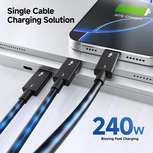 Vista 5 de Cable Matters [Certificado por Intel] Cable Thunderbolt 5 de 80 Gbps con hasta 120 Gbps de aumento de ancho de banda y carga de 240 W - 0,3 m / 1