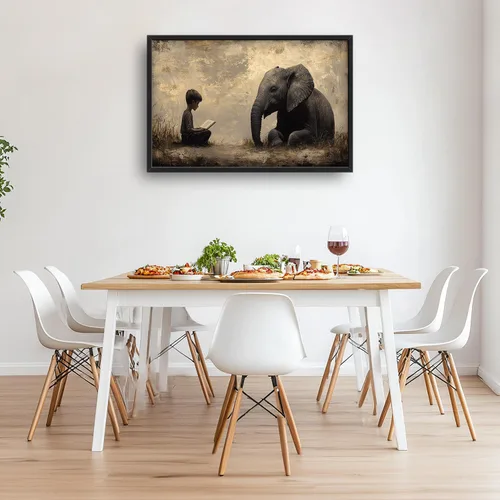 Vista 4 de Arte de pared grande de elefante Niño Leyendo Imágenes Decoración de Pared Animal Lienzo Elefante Estampado Pintura Obra de Arte Moderna Decoración