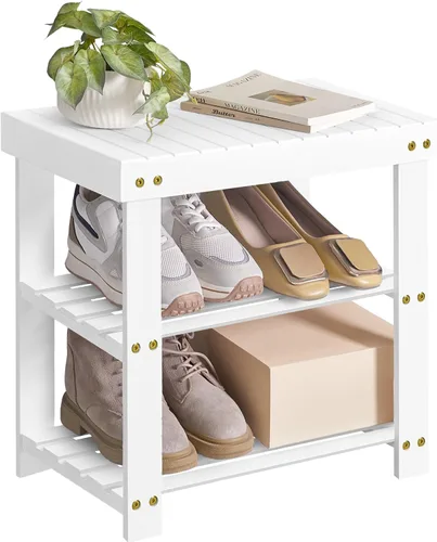 Vista 11 de SONGMICS Banco Estante para Zapatos, Organizador de Almacenamiento de Zapatos de Bambú de 3 Niveles, Banco de Entrada, Soporta Hasta 286 lb, 11.3 x