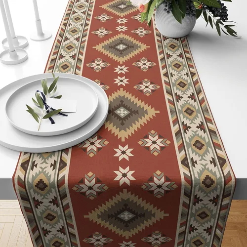 Vista 25 de Camino de mesa étnico del suroeste, navajo tribal nativo americano, bohemio, patrón geométrico azteca, camino de mesa para cocina, mesa de comedor