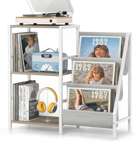 Vista 12 de Soporte para Reproductor de Discos, Soporte para Tocadiscos con Almacenamiento para 300 Discos de Vinilo, Mesa para Reproductor de Discos