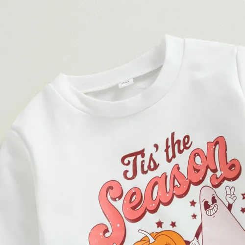Vista 4 de Conjunto de sudadera de manga larga con estampado de calabaza y pantalones de Halloween para bebé, 2 piezas, ropa de otoño e invierno
