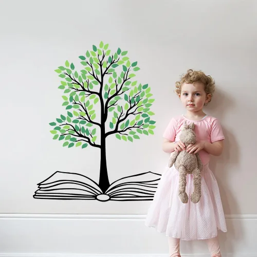 Vista 4 de SUPERDANT Bool - Adhesivo decorativo para pared con diseño de árbol de lectura de árbol verde, papel tapiz decorativo para biblioteca, guardería