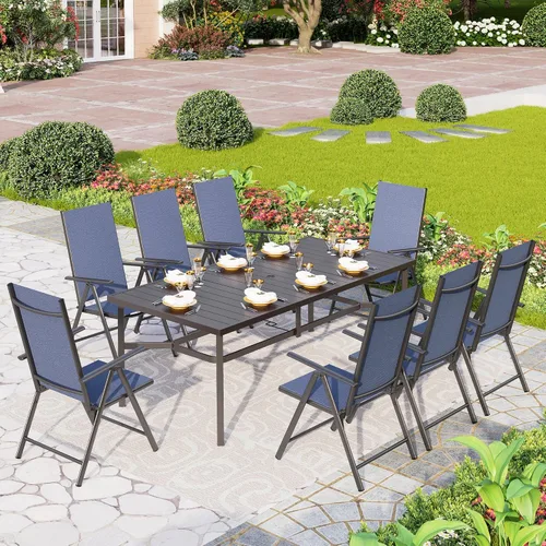Vista 29 de PHI VILLA Juego de comedor al aire libre para 4, mesa de metal con sillas plegables, negro
