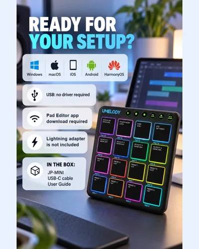 Vista 7 de Controlador inalámbrico MIDI Pad, 16 almohadillas RGB sensibles a