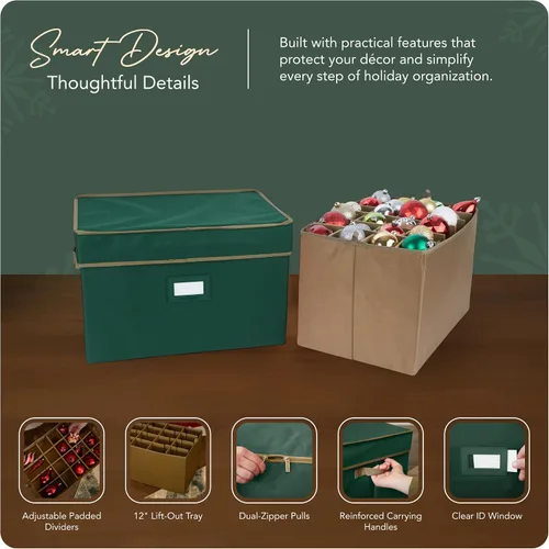 Vista 4 de Covermates Keepsakes – Caja de almacenamiento ajustable de 72 piezas – Capacidad para adornos de 4 pulgadas – Resistente – Asas – apilables