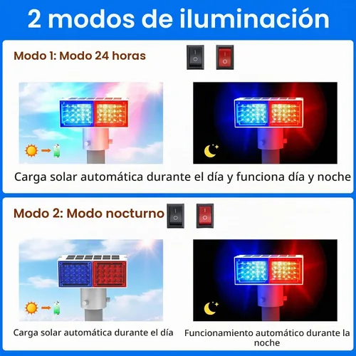 Vista 3 de Luces estroboscópicas solares, luz de advertencia intermitente roja y azul