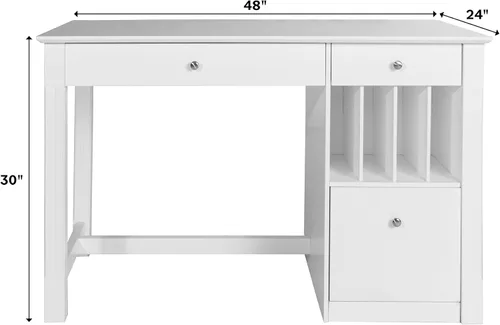 Vista 12 de We Furniture, Home Office Deluxe, escritorio para computadora, color negro, Madera Sólida, Blanco