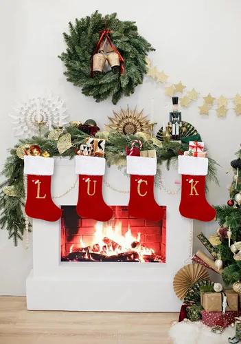 Vista 3 de ALIBBON Medias de Navidad con monograma de 20 pulgadas con iniciales, medias grandes de terciopelo rojo con puño de felpa blanca súper suave, medias