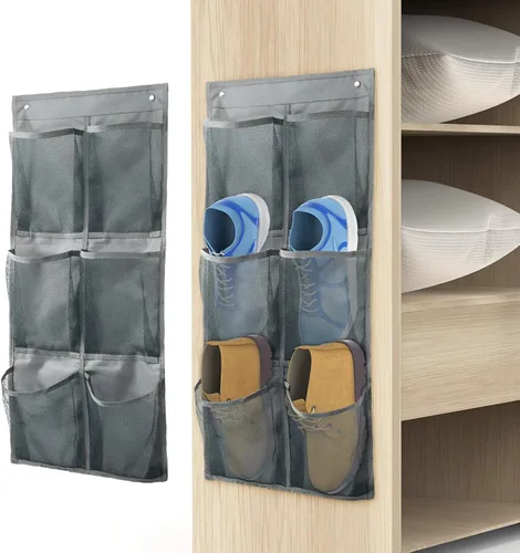 Vista 8 de Zapatero montado en la pared, paquete de 2 unidades/puede almacenar 6 pares de tenis, con soportes adhesivos para colgar, estante organizador