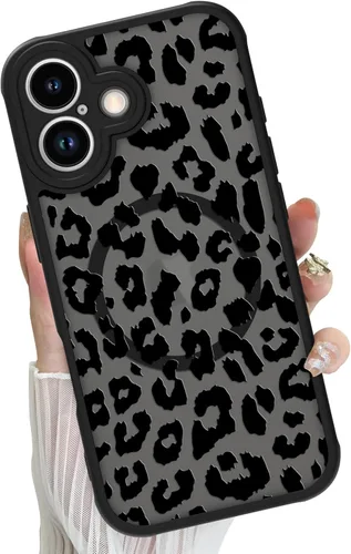 Vista 32 de Funda magnética para iPhone 17 Pro [compatible con MagSafe], bonita funda de moda con estampado de leopardo negro, translúcida, mate, parte trasera