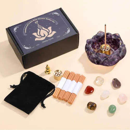 Vista 7 de Jovivi Crystal Incense Holders Set,Rose Quartz Lotus Resin Burner Rose Quartz Crystal