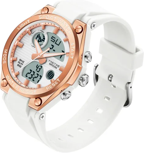 Vista 7 de Reloj digital para mujer de findtime, deportivo, impermeable, analógico, militar, táctico, con retroiluminación LED, alarma, cronómetro, reloj