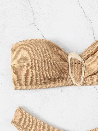 Vista 3 de MakeMeChic Traje de baño bandeau de 2 piezas para mujer, traje de baño de corte alto con nudo frontal