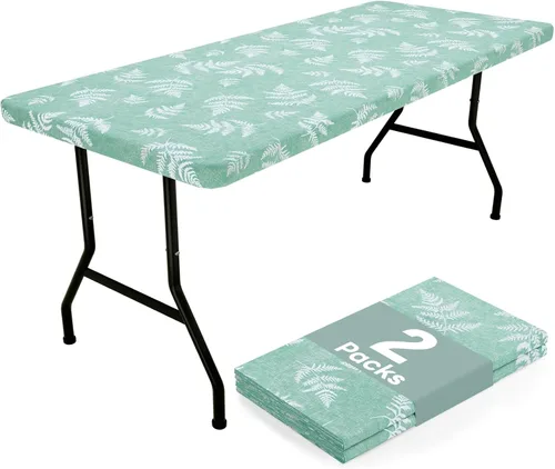 Vista 43 de misaya Mantel rectangular de vinilo, mantel ajustable, 100% impermeable, borde elástico, reverso de franela, mantel de plástico para mesas plegables