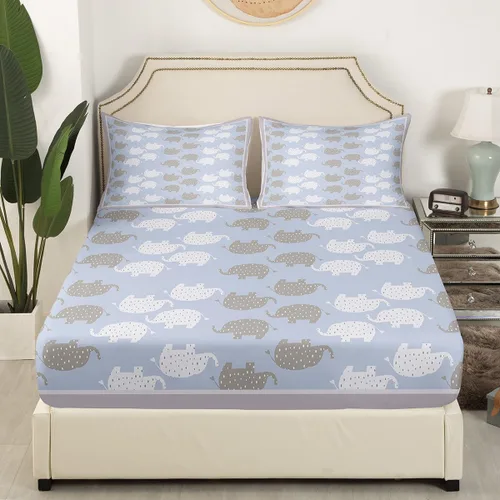 Vista 3 de Castle Fairy Kawaii - Sábana bajera ajustable tamaño individual, diseño de elefante blanco y gris, suave y lujoso, juego de sábanas de dibujos