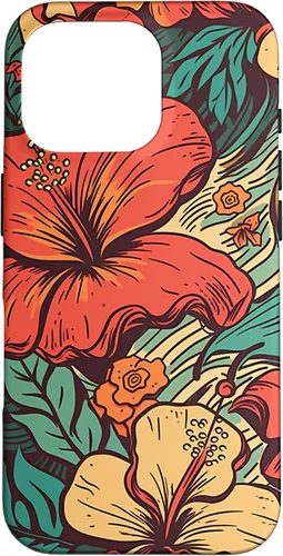 Vista 20 de iPhone 16 Vintage Hawaii Hibiscus Pattern Retro Tropical Hawaiian Case