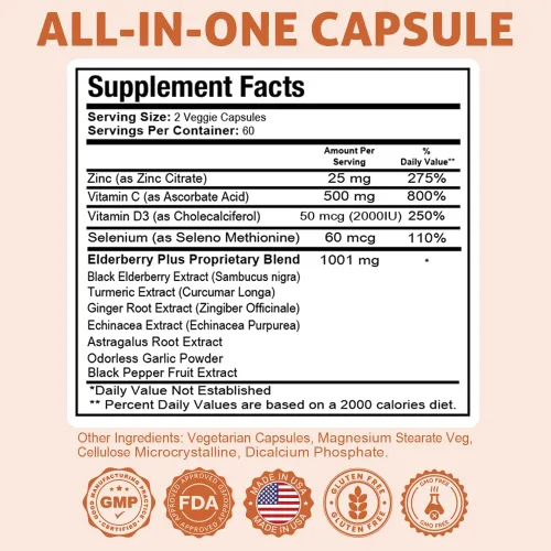 Vista 3 de Health Dose Cápsulas de saúco Plus – Suplemento de apoyo inmunológico con vitaminas C, D3, zinc, selenio y 11 ingredientes para el bienestar durante