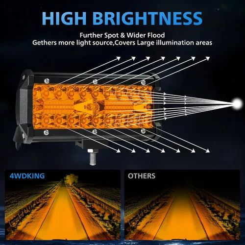 Vista 3 de 4WDKING Barra de luz LED ámbar de 7 pulgadas, 2 unidades de luz antiniebla para todo terreno con haz combinado de inundación puntual, luces