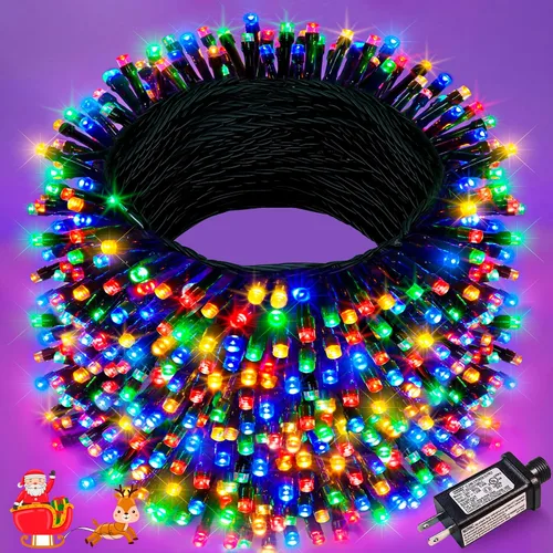 Vista 33 de Juego de 2, luces de Navidad, 200 pies, 600 LED, exterior/interior, guirnalda luces, 8 modos, impermeables, cable verde, parpadeantes, árbol, patio
