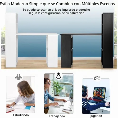 Vista 8 de Tangkula Escritorio para computadora con estantería, escritorio para escritura y estudio con estantes de almacenamiento y soporte para CPU, estación
